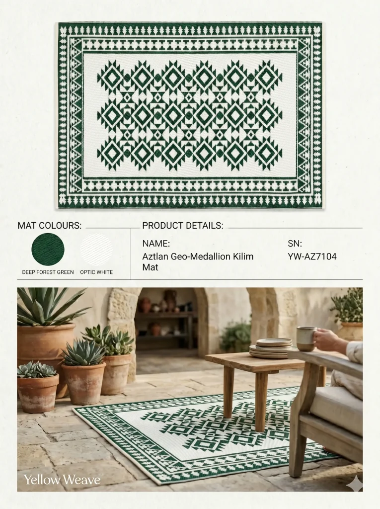 Ikat Sahara Geo Medalian Mat White and Green