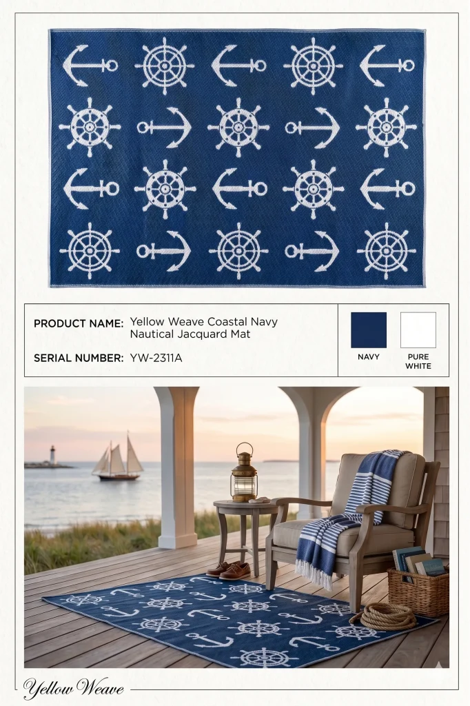 Anchor Wheel Theme Coastal Navy Mat